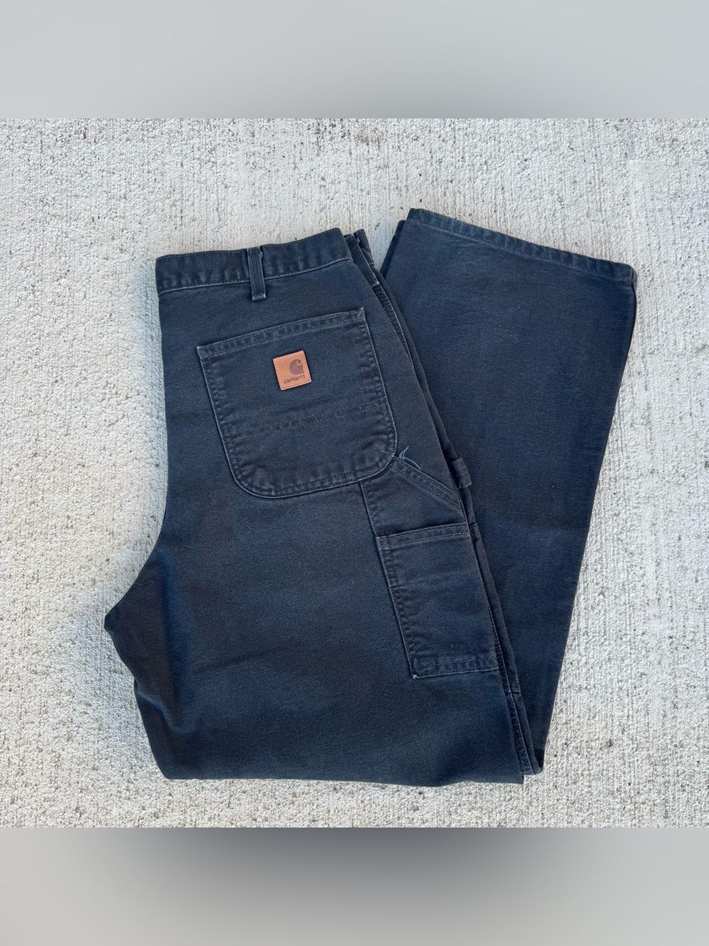 VTG Carhartt 34X32 B11-Blk Leather Patch Carpenter Original Dungaree Fit Cotton